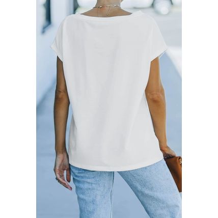 white Sequin St Patrick Clover Patch Pocket Loose Tee