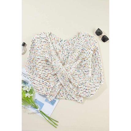 White Confetti Reversible Twist Sweater