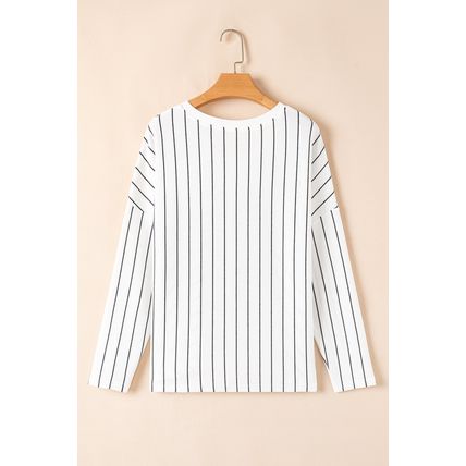 Black Stripe Chevron Striped V Neck Long Sleeve Casual Top