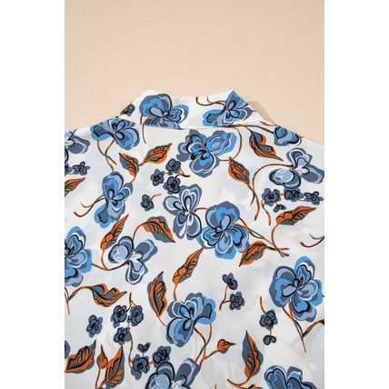 Sky Blue Floral Print Knotted V Neck Elegant Tank Top