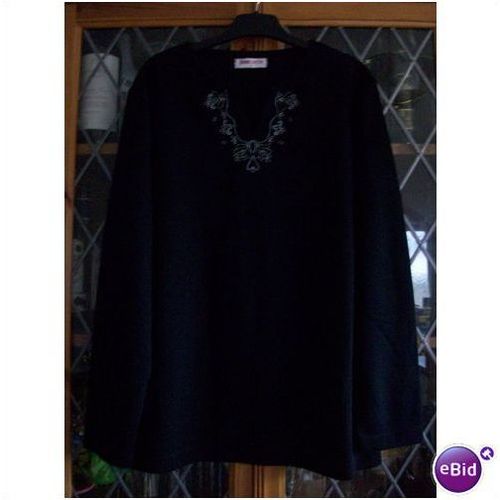 Bon Marché BLACK JERSEY ¾SL NOTCH NECK TOP M **GC**