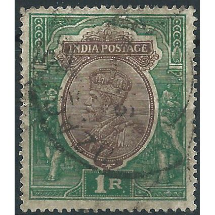 India 1911 SG186 1 Rupee Brown & Green Good/Fine Used....