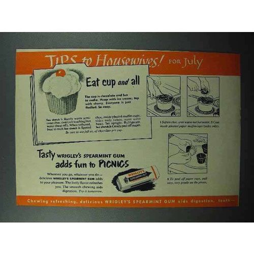 1952 Wrigley's Spearmint Gum Ad - Tips to Housewives