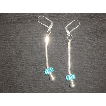 Exclusive turquoise baguette cut glass euro bead leverback earrings