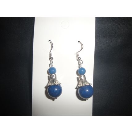 Simple blue oriental look glass & stone earrings