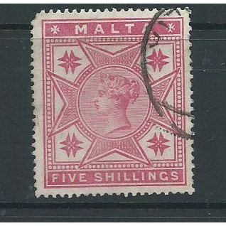 malta stamps definitives sg 30 sg30 5/- nicely used one pulled perf