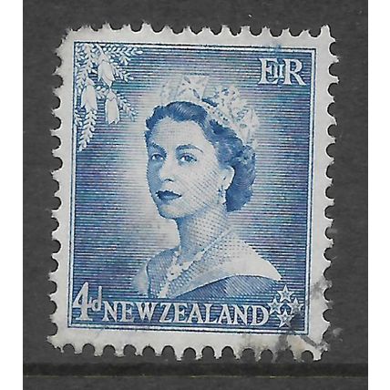 NEW ZEALAND 1954 QEII 4d BLUE SG 728 FINE USED