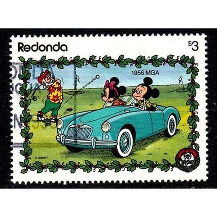 Antigua & Barbuda Redonda 1989 Christmas Disney $3 Used Stamp Cars 1956 MGA