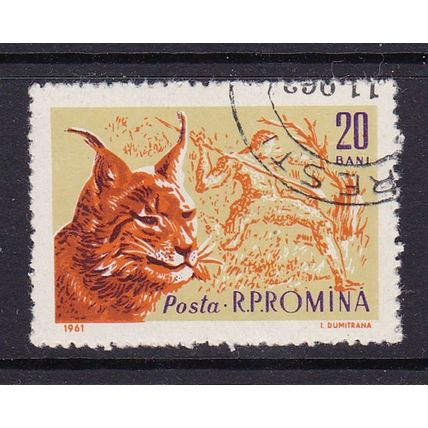 ROMANIA 1961 FOREST ANIMALS 20b LYNX USED SG2853