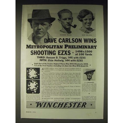 1936 Winchester EZXS Ammunition Ad - Dave Carlson, Ransom Triggs, Elsie Hellwig