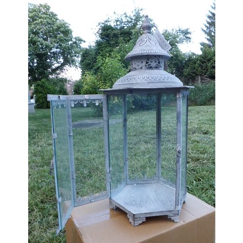 Laterne shabby,franz.Landhaus, H:53cm 6-eckig, Windlicht Gartendeko, antikfinish