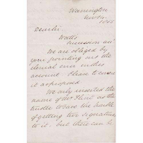Letter 1855 to Mrs Watts re assigning trustees & signings see my other listings