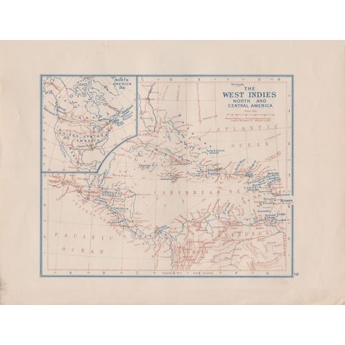 Map circa 1910 double sided W Indies Central N & S America from old album