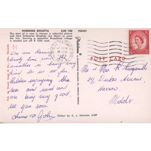 Vintage Ernest Joyce Postcard 1963, Horning Regatta, Norfolk