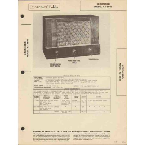 CORONADO model 43-8685 6 tube AM radio receiver Sams Photofact manual