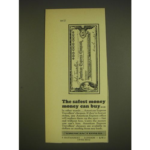 1963 American Express Travellers' Cheques Ad - The safest money money can buy