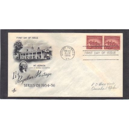 FDC Art Craft 1032 1 1/2c Mt. Vernon Pair (Cachet-Penciled/A) CV42097