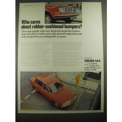 1967 Volvo 144 Car Ad - Who cares about rubber-cushioned bumpers?