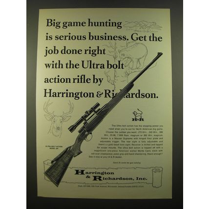 1966 Harrington & Richardson Ultra Bolt Action Model 300 Rifle Ad - Big Game