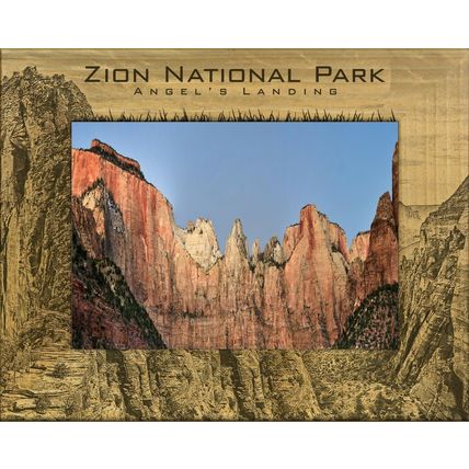 Zion National Park Angels Landing on Top Laser Engraved Wood Picture Frame (5x7)