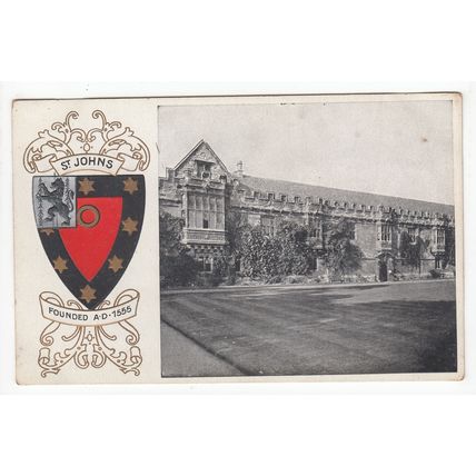 St John's College with Heraldic Crest Oxford Postcard
