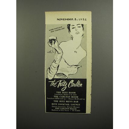 1952 The Ritz Carlton Hotel Advertisement - Where particular New Yorkers Meet