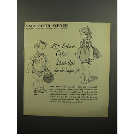 1952 Saks Fifth Avenue Handi-Panti Baby Outfits Advertisement