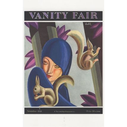 1928 Squirrels Eating Nuts With Posh Lady Vanity Fair Painting Postcard