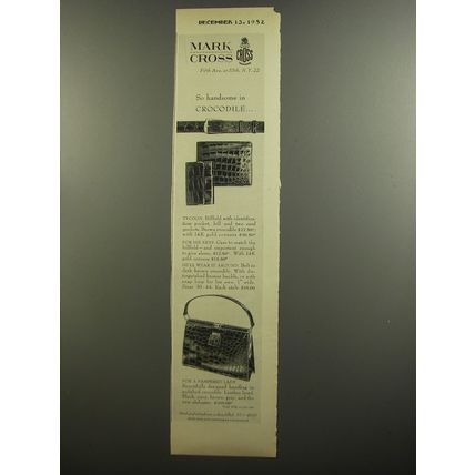 1952 Mark Cross Advertisement - Tycoon Billfold, Keys Case, Belt and Handbag