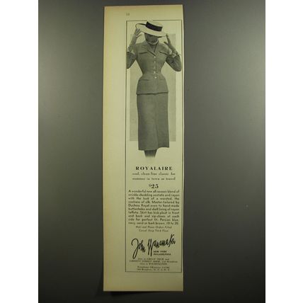 1952 John Wanamaker Duchess Royal Suit Ad - Royalaire cool, clean-line classic