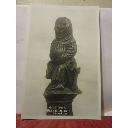 GLUTTONY,HOLY TRINITY CHURCH, BLYTHBURGH, SUFFOLK. unused vintage postcard RP =