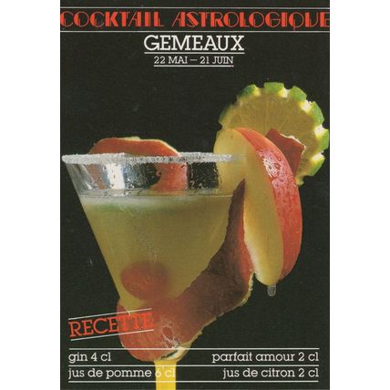 Gemini Starsign Zodiac Astrology Cocktail French Alcohol Drink Postcard