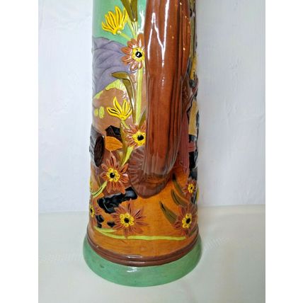 Vintage 1972 Beer Stein 14” Tall - Decor Painted Man Women Scene in Woods