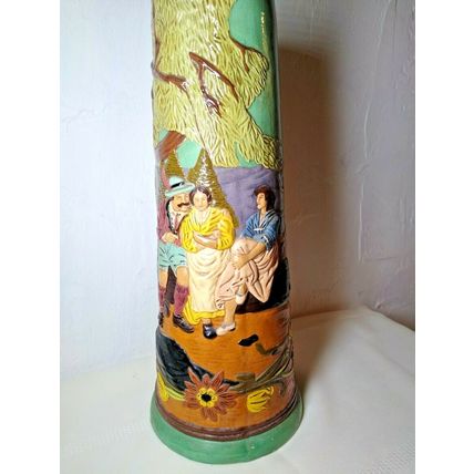 Vintage 1972 Beer Stein 14” Tall - Decor Painted Man Women Scene in Woods