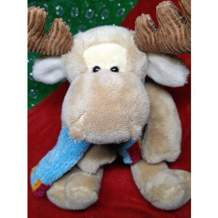8" Animal Alley Beige Soft Plush MOOSE with scarf Toys R Us Christmas Winter