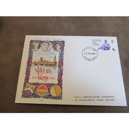 Philart 1968 GB FDC Cover - Votes for Women / Suffragettes - Aldershot frank