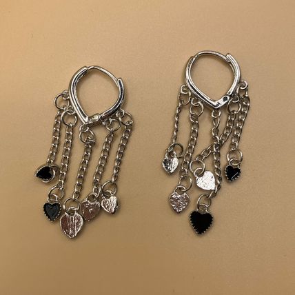 Earrings Black Heart Tassel Earrings #478