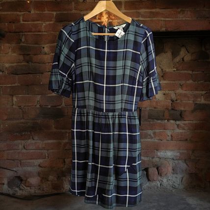 NWT Speechless Green Blue Plaid Bell Sleeves Dress Size M