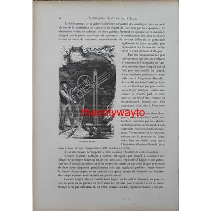 Leschot Diamond Core Drill, Arlberg Tunnel, France, Book Illustration, 1895