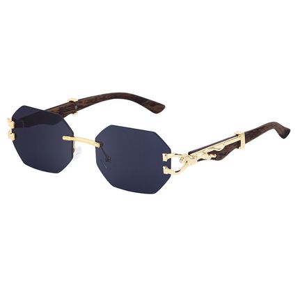 Small Octagon Rimless Sunglasses Woman Men Leopard