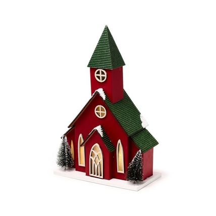 Church LED Christmas Decoration Green Roof & Red Walls 25 CM Gift Festive