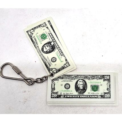 1977 Money Keychain USA Dollar Bills Plastic Novelty Currency Vintage Fob Purse