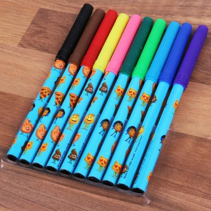 10x EMOJI COLOURING MARKERS Kids Coloured Felt Tip Art Craft Drawing Fibre Pens