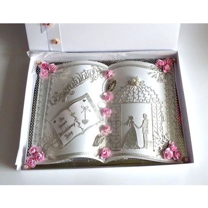 STUNNING HAND MADE BOOK DESIGN WEDDING CARD IN DECORATED KEEPSAKE GIFT BOX A4/C4