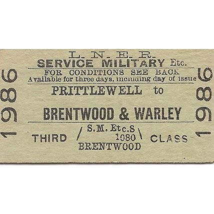 L.N.E.R. Edmondson Ticket - Prittlewell to Brentwood & Warley