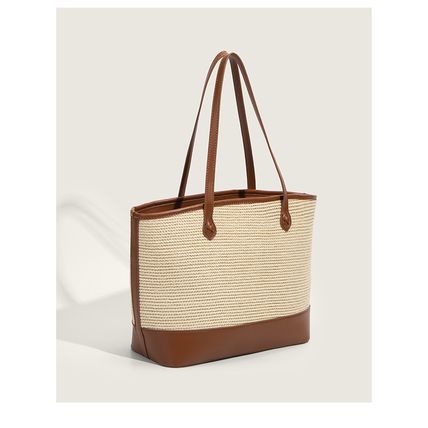 Ladies' Fashion Beach Straw Woven Bag Simple Shoulder Bag Brown