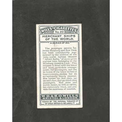 Wills Merchant Ships of the World 1924 #20 TSS Albert Ballin
