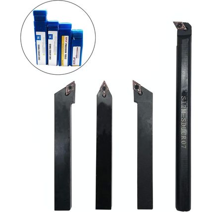 4 Piece 1/2" Mini Lathe Indexable Carbide Turning Tool Holder Bit Set with 4PCS