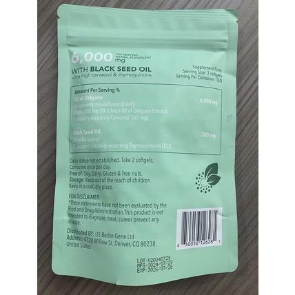 Oil of Oregano Capsules, Balanced Oil of Oregano with Black Seed Oil, Organic Or