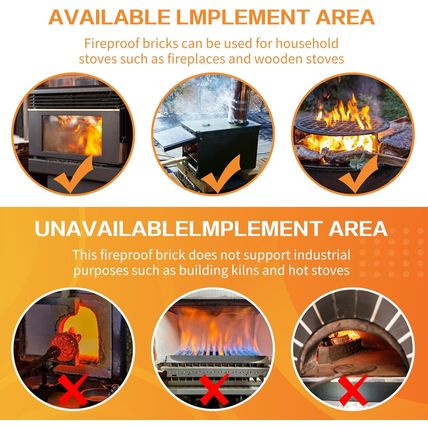 12PCS Woodstove Firebricks, Fire Bricks, Size 9" X 4-1/2" X 1-1/4", Fire Bricks
